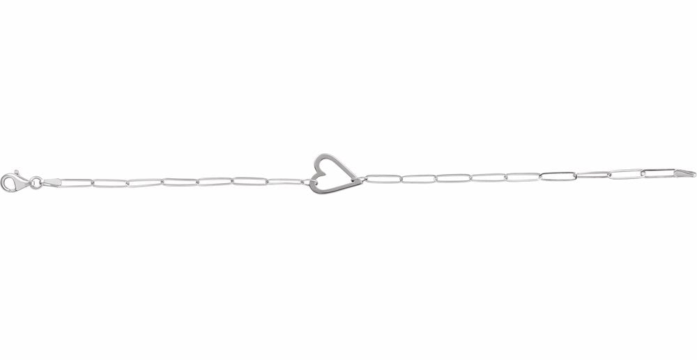 14K White Gold Heart & Paperclip-Style Chain 7" Bracelet