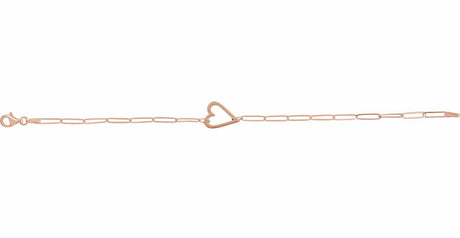 14K Rose Heart & Paperclip-Style Chain 7" Bracelet