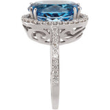 14K White Natural Swiss Blue Topaz & 1/2 CTW Natural Diamond Ring