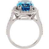 14K White Natural Swiss Blue Topaz & 1/2 CTW Natural Diamond Ring