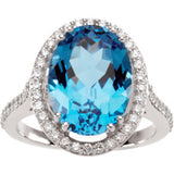 14K White Natural Swiss Blue Topaz & 1/2 CTW Natural Diamond Ring