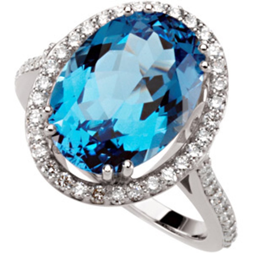 14K White Natural Swiss Blue Topaz & 1/2 CTW Natural Diamond Ring