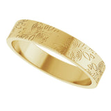 14K Yellow Gold 4 mm Floral Flat Band Size 8