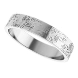 14K White Gold 4 mm Floral Flat Band Size 4.5