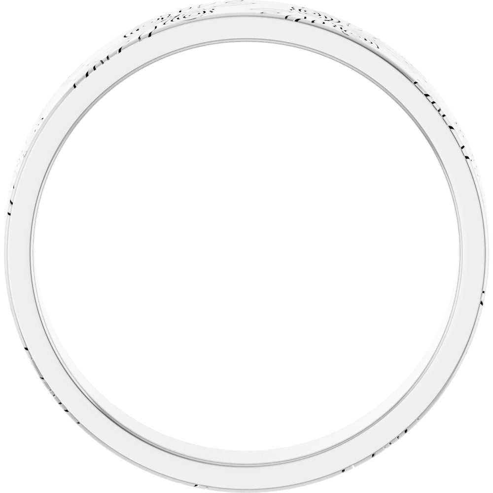 14K White Gold 4 mm Floral Flat Band Size 4.5