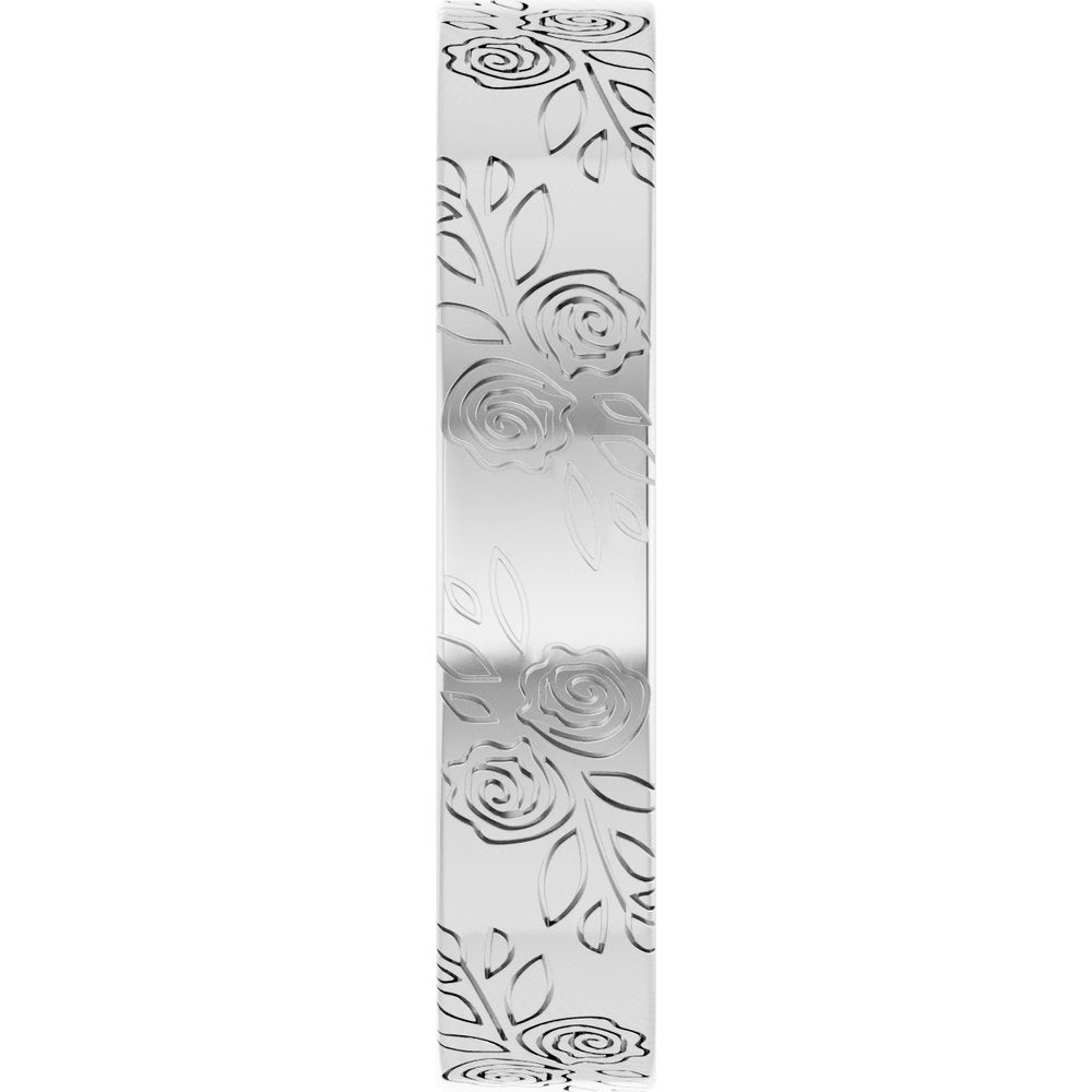 14K White Gold 4 mm Floral Flat Band Size 4.5