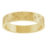 14K Yellow Gold 4 mm Floral Flat Band Size 8