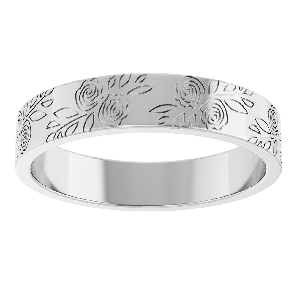 14K White Gold 4 mm Floral Flat Band Size 4.5