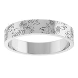 14K White Gold 4 mm Floral Flat Band Size 4.5