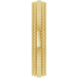 14K Yellow 4 mm Rope & Milgrain Stepped-Edge Comfort-Fit Half Round Band Size 7.5