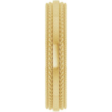 14K Yellow Gold 4 mm Rope & Milgrain Stepped-Edge Comfort-Fit Half Round Band Size 7.5