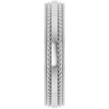 14K White Gold 4 mm Rope & Milgrain Stepped-Edge Comfort-Fit Half Round Band Size 7