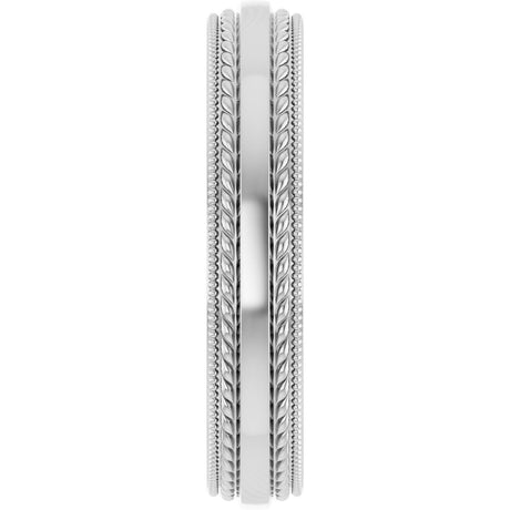 14K White Gold 4 mm Rope & Milgrain Stepped-Edge Comfort-Fit Half Round Band Size 7