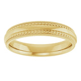 14K Yellow 4 mm Rope & Milgrain Stepped-Edge Comfort-Fit Half Round Band Size 7.5