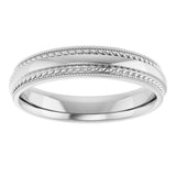 14K White Gold 4 mm Rope & Milgrain Stepped-Edge Comfort-Fit Half Round Band Size 7