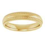 14K Yellow Gold 4 mm Rope & Milgrain Stepped-Edge Comfort-Fit Half Round Band Size 7.5