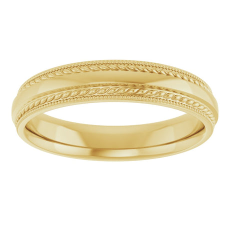 14K Yellow Gold 4 mm Rope & Milgrain Stepped-Edge Comfort-Fit Half Round Band Size 7.5