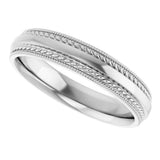 14K White Gold 4 mm Rope & Milgrain Stepped-Edge Comfort-Fit Half Round Band Size 7