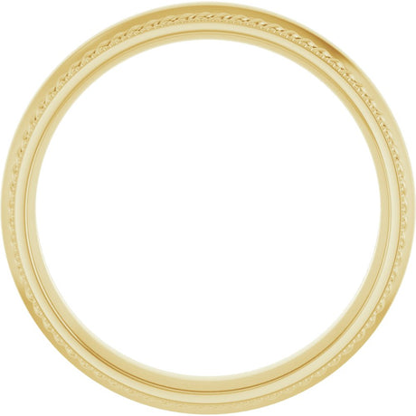 14K Yellow Gold 4 mm Rope & Milgrain Stepped-Edge Comfort-Fit Half Round Band Size 7.5