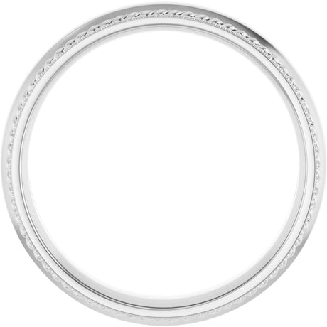 10K White Gold 4 mm Rope & Milgrain Stepped-Edge Comfort-Fit Half Round Band Size 10