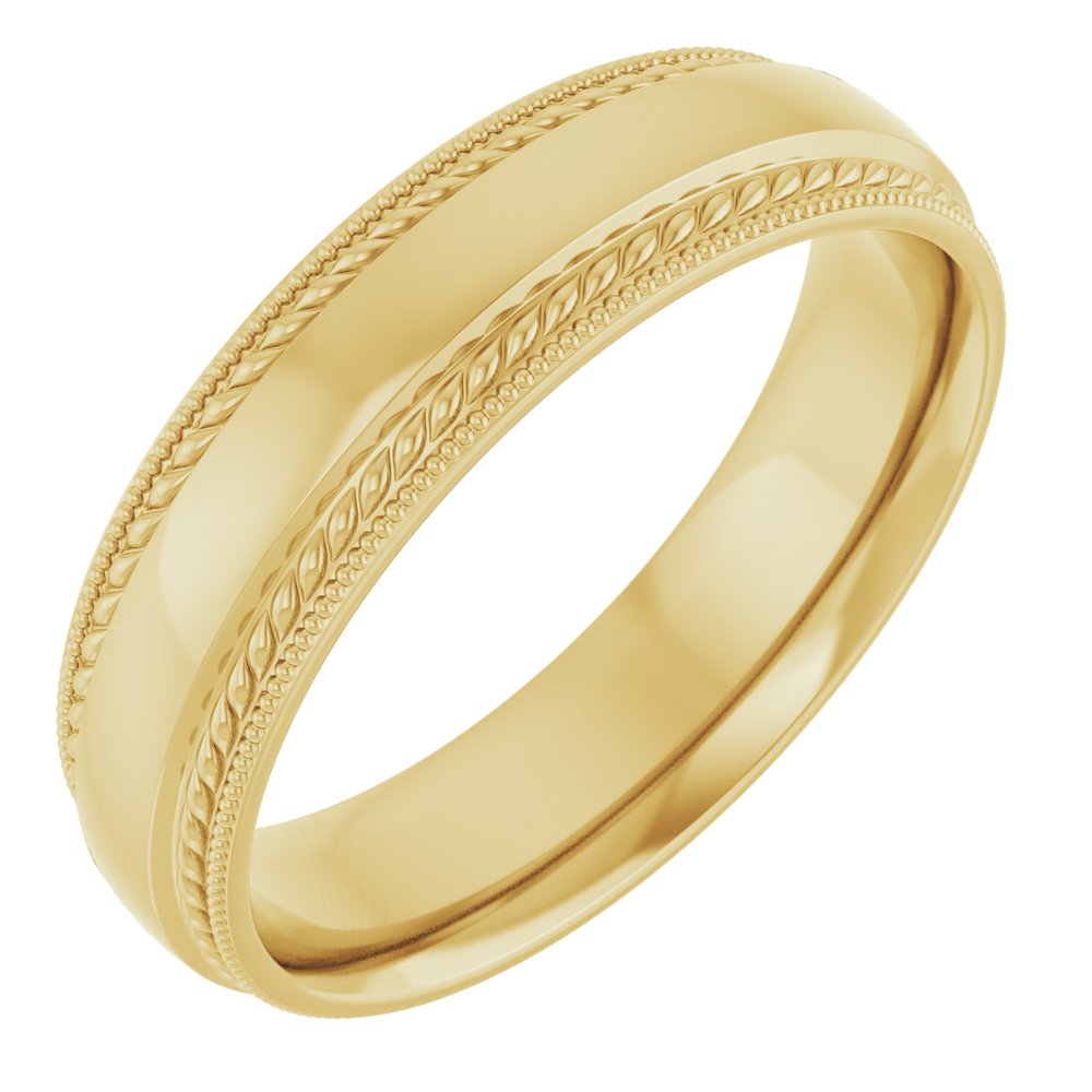10K Yellow 5 mm Rope & Milgrain Stepped-Edge Comfort-Fit Half Round Band Size 7