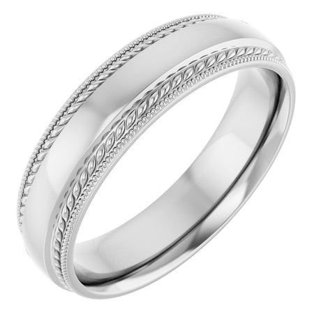 10K White Gold 5 mm Rope & Milgrain Stepped-Edge Comfort-Fit Half Round Band Size 7