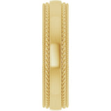 14K Yellow 5 mm Rope & Milgrain Stepped-Edge Comfort-Fit Half Round Band