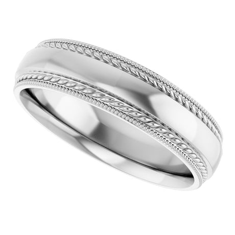 10K White Gold 5 mm Rope & Milgrain Stepped-Edge Comfort-Fit Half Round Band Size 7