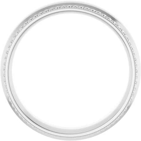 10K White Gold 5 mm Rope & Milgrain Stepped-Edge Comfort-Fit Half Round Band Size 7