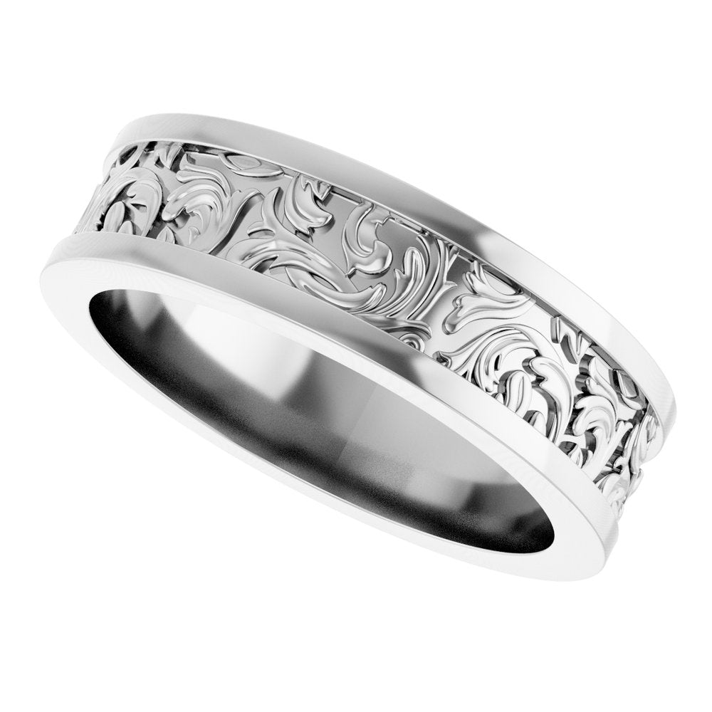 14K White 6.5 mm Sculptural Flat Band  Size 10