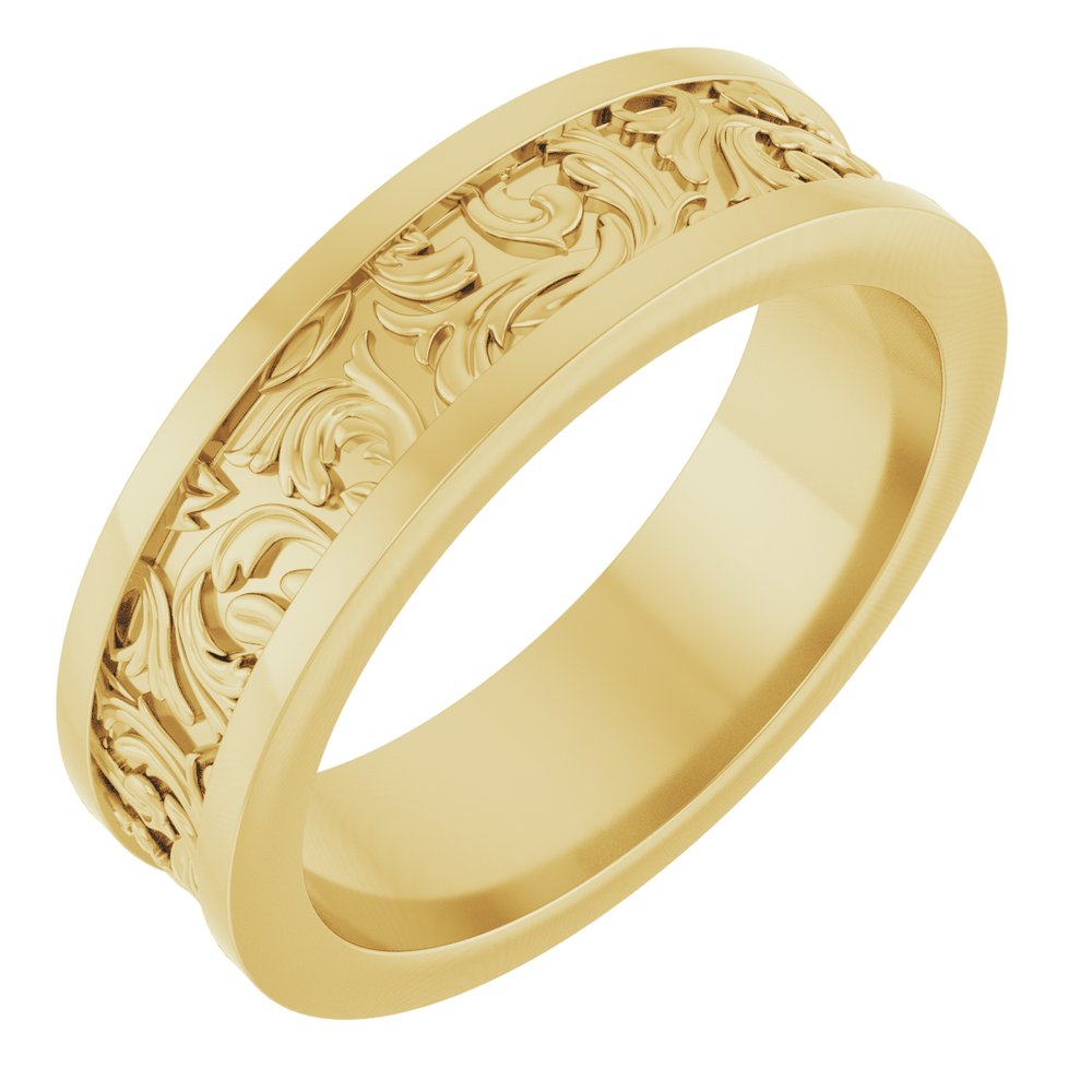14K Yellow Gold 6.5 mm Sculptural Flat Band  Size 10