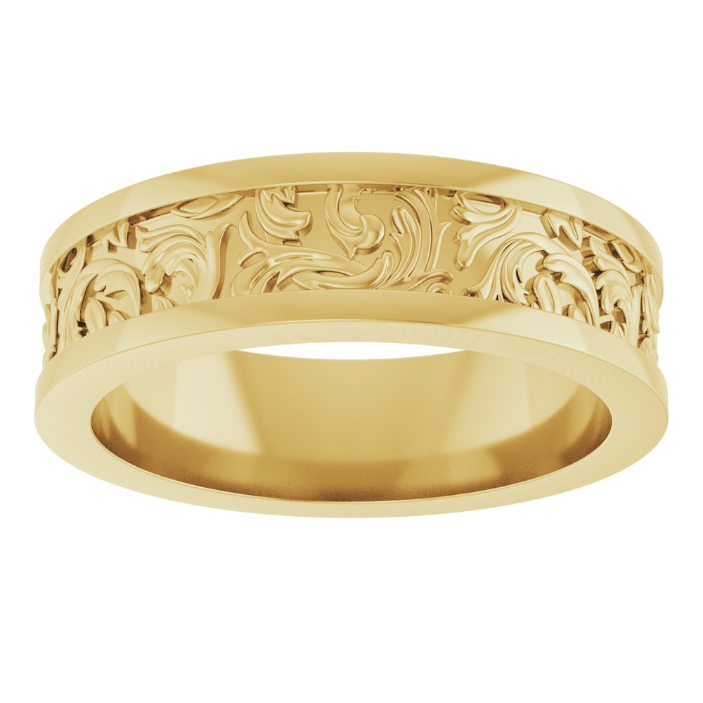 14K Yellow Gold 6.5 mm Sculptural Flat Band  Size 10