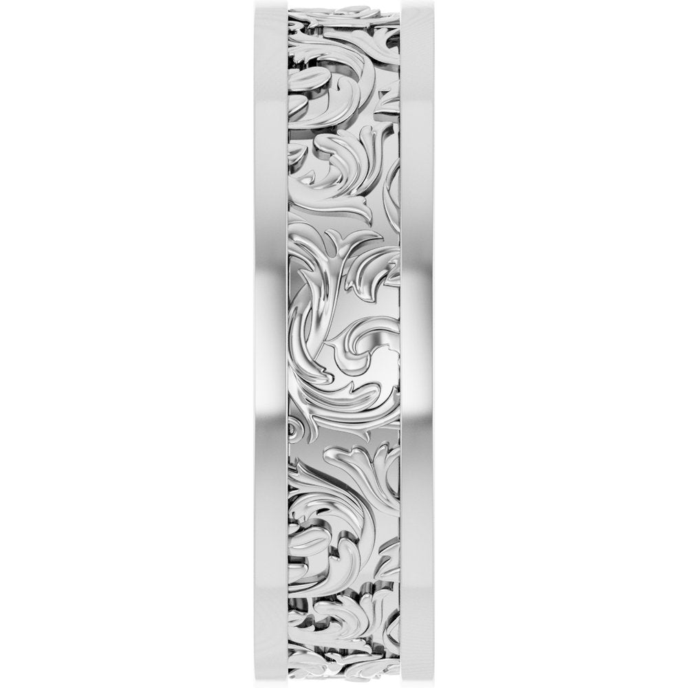 14K White 6.5 mm Sculptural Flat Band  Size 10