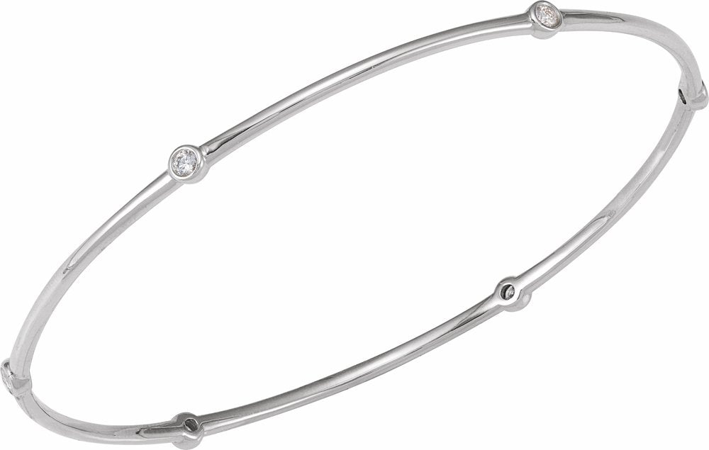 14K White Gold 1/4 CTW Natural Diamond Bezel-Set Bangle 8" Bracelet