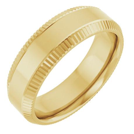14K Yellow Gold 6 mm Beveled-Edge Grooved Comfort-Fit Half Round Band Size 10.5