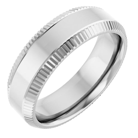 14K White Gold 6 mm Beveled-Edge Grooved Comfort-Fit Half Round Band Size 10