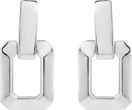 14K White Gold Geometric Drop Earrings