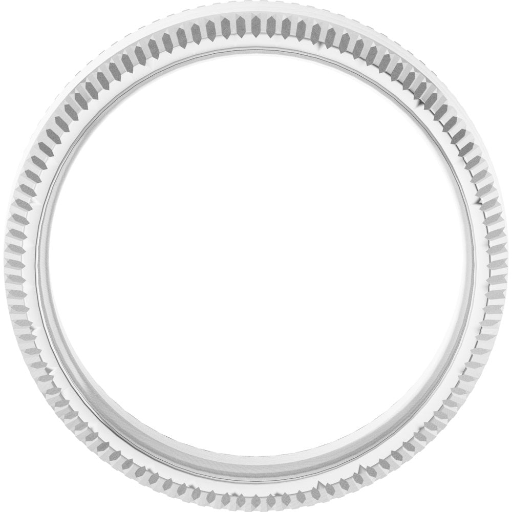 14K White Gold 6 mm Beveled-Edge Grooved Comfort-Fit Half Round Band Size 10