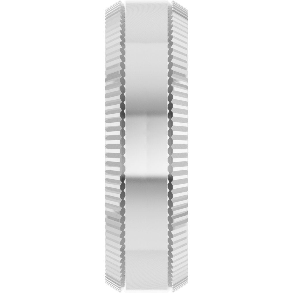 14K White Gold 6 mm Beveled-Edge Grooved Comfort-Fit Half Round Band Size 10