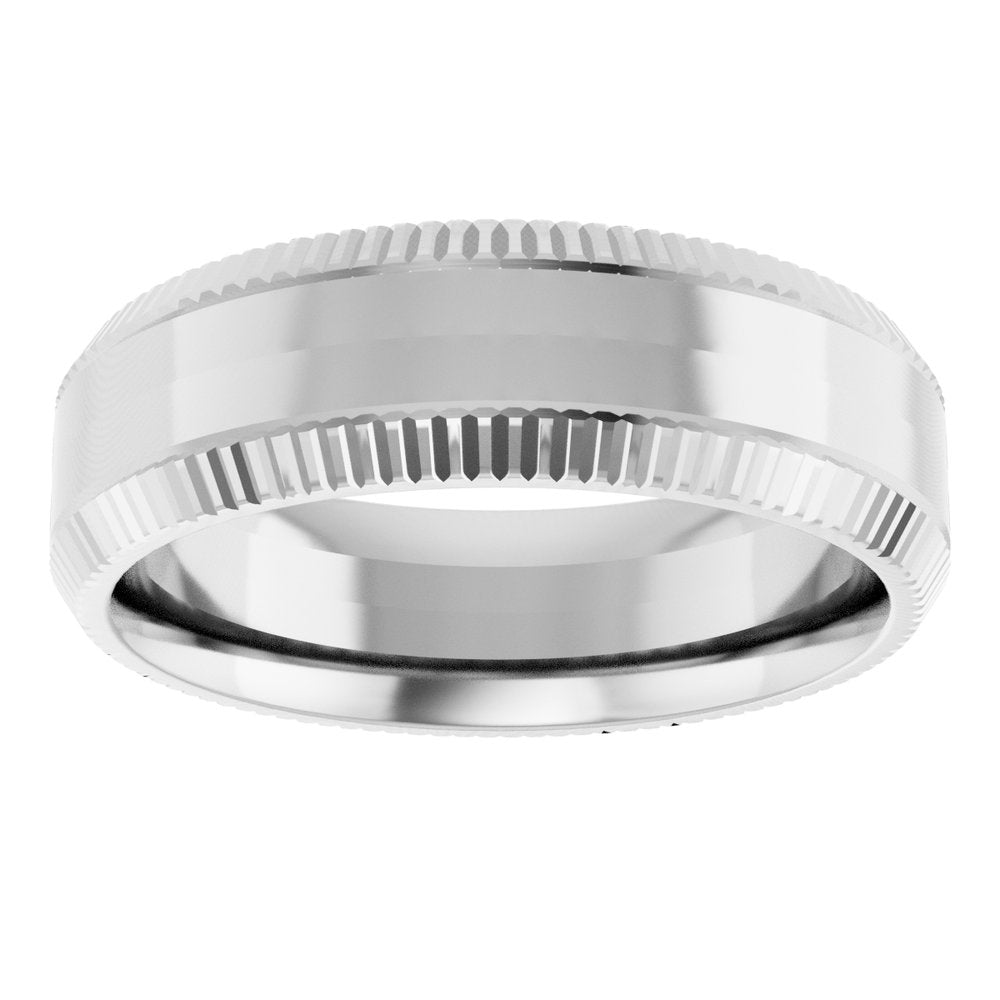 14K White Gold 6 mm Beveled-Edge Grooved Comfort-Fit Half Round Band Size 10