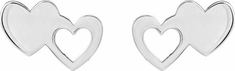 14K White Double Heart Stud Earrings