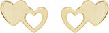 14K Yellow Gold Double Heart Stud Earrings