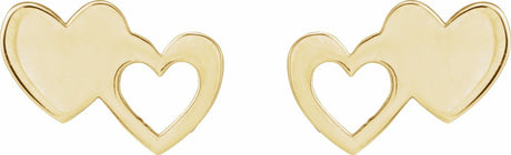 14K Yellow Gold Double Heart Stud Earrings