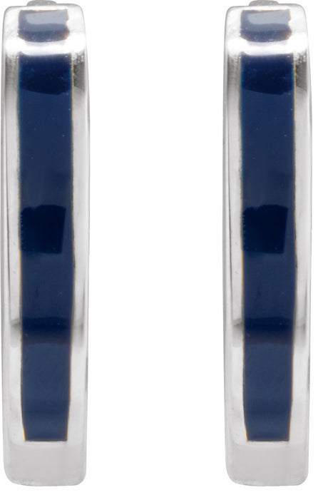 14K White Blue Enamel Hinged 12.1 mm Hoop Earrings