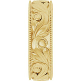 10K Yellow Gold 6.1 mm Milgrain Edge Floral Flat Band Size 7
