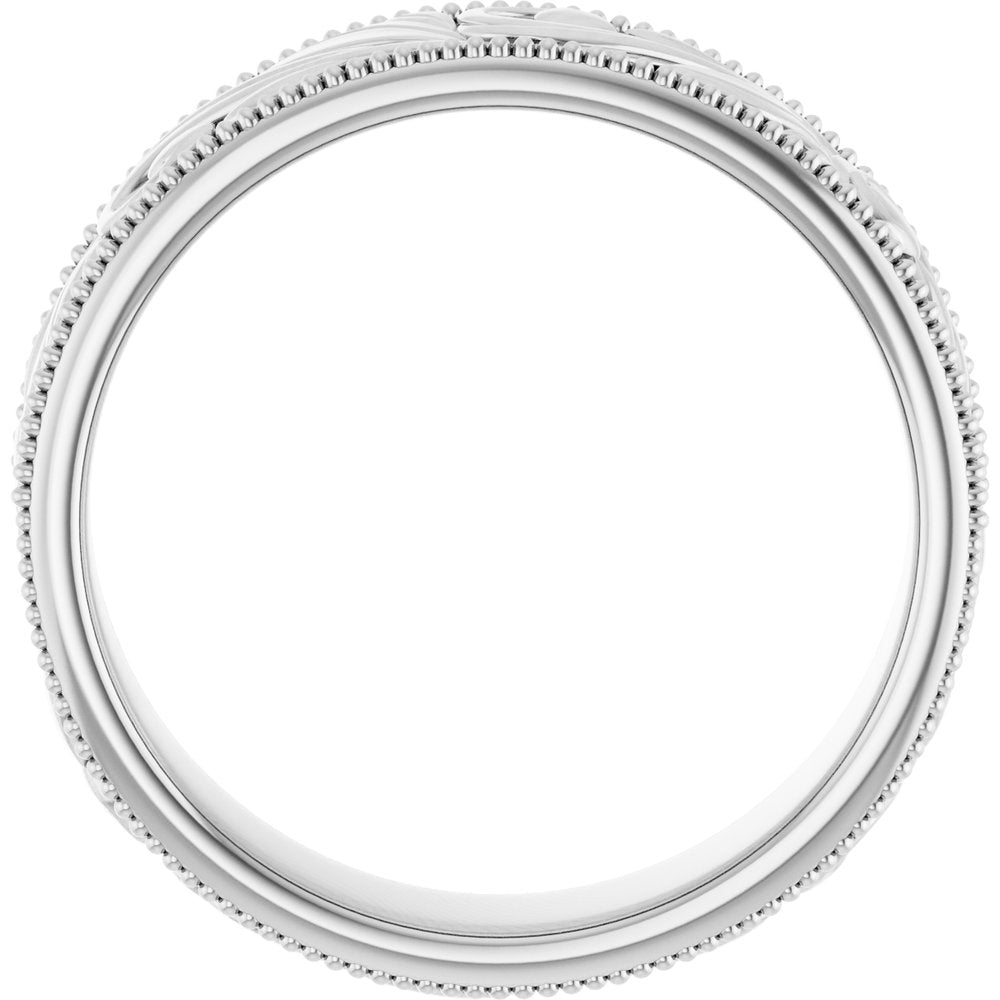 14K White 6.1 mm Milgrain Edge Floral Flat Band Size 7