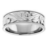 14K White 6.1 mm Milgrain Edge Floral Flat Band Size 7