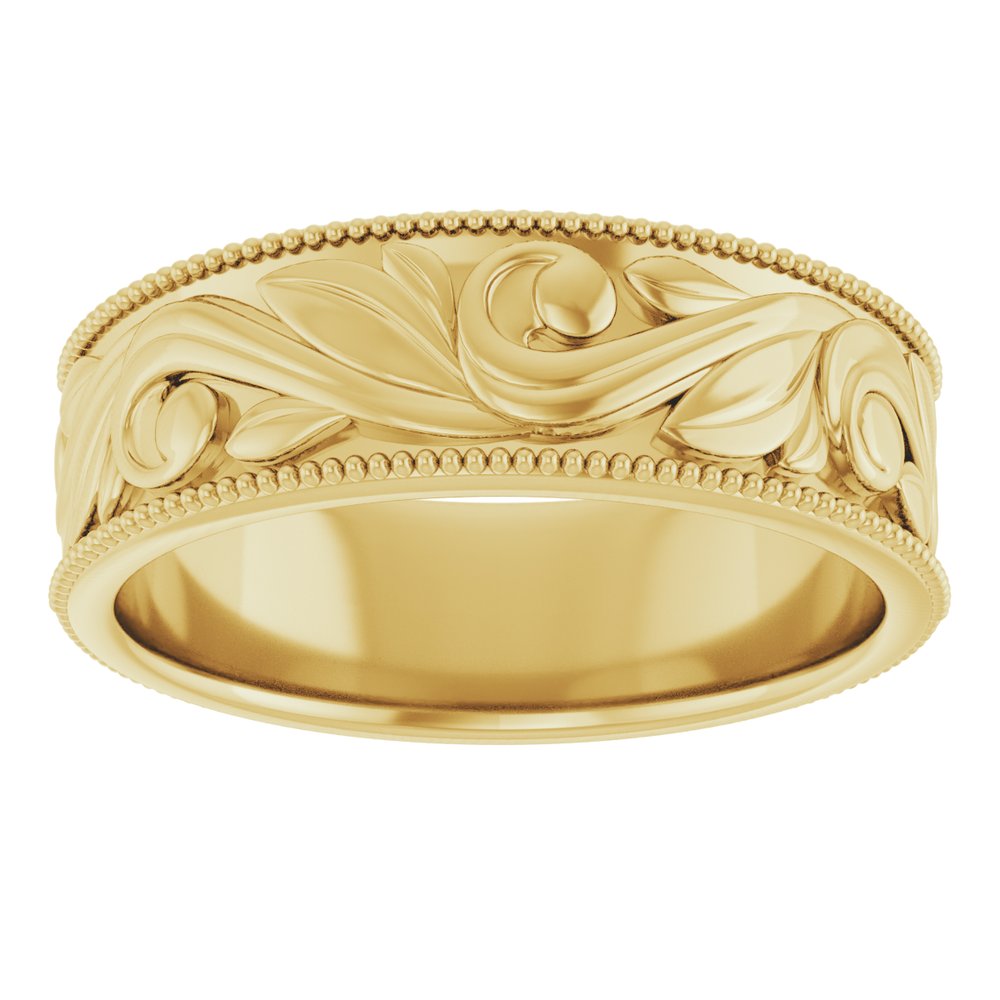 10K Yellow Gold 6.1 mm Milgrain Edge Floral Flat Band Size 7