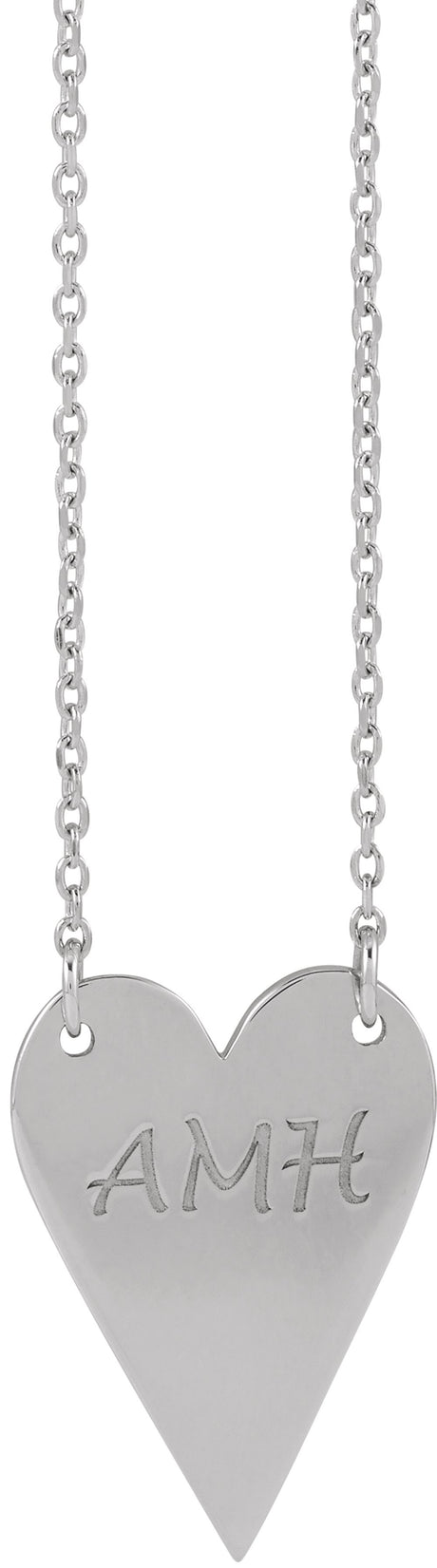 14K White Engravable Heart 18" Necklace