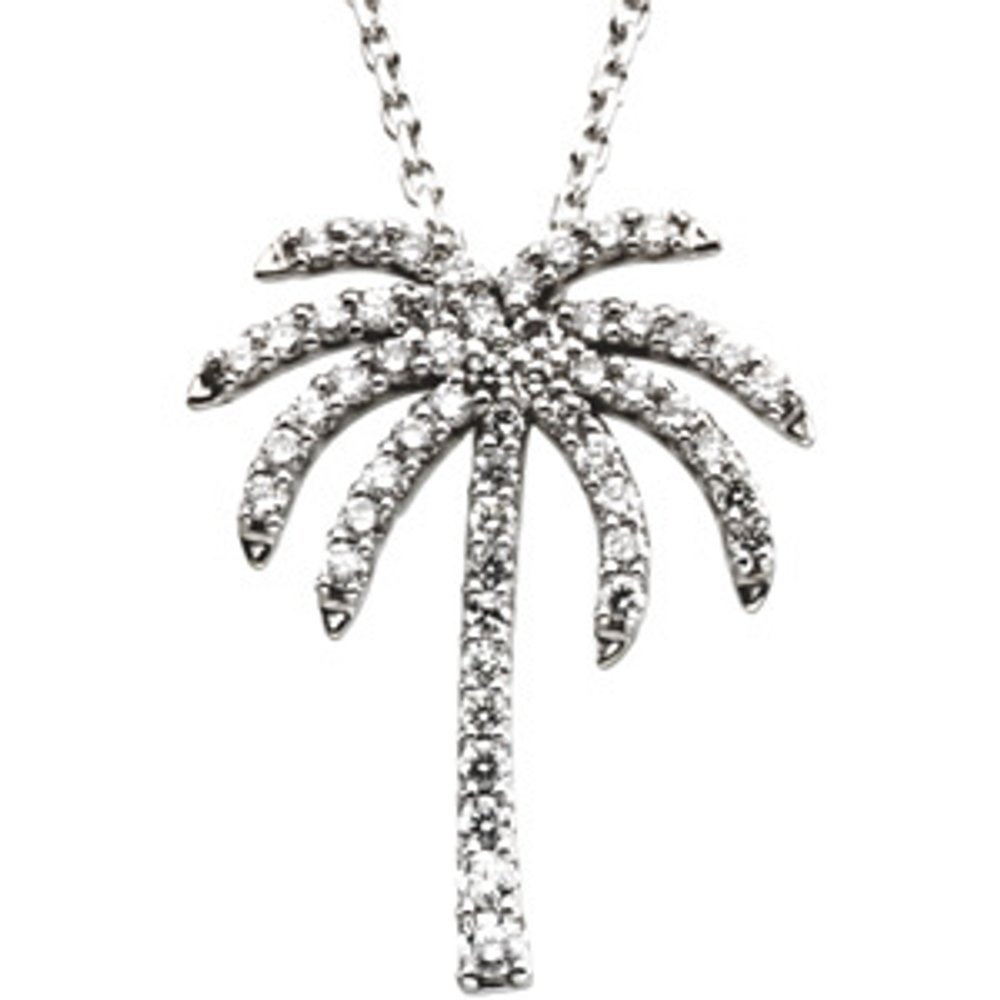 14K White Gold 1/4 CTW Natural Diamond Palm Tree 16" Necklace